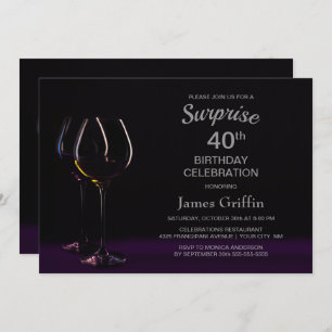 Black Purple Surprise 40th Birthday Wine Glass Invitation