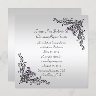 Black Purple Swirls on Silver Background Post Wedd Invitation