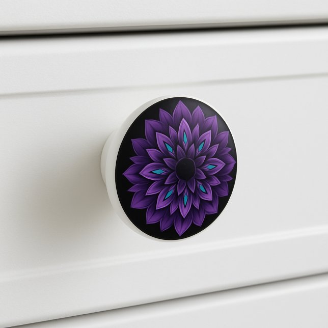 Black, Purple, Teal & Blush Mandala Ceramic Knob (Creator Uploaded)