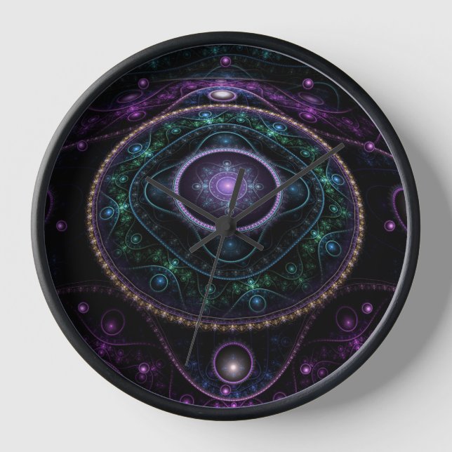 Black Purple Teal Glow Magic Sphere Clock (Front)