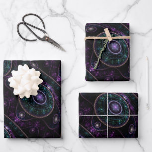 Black Purple Teal Glow Magic Sphere Pattern Wrapping Paper Sheet