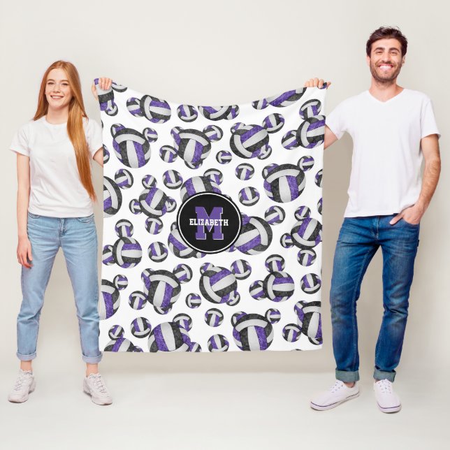 black purple team colours girls sports volleyball fleece blanket (In Situ)