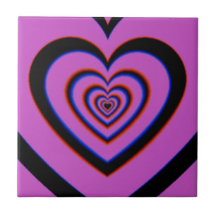 Black Purple Trippy Hypnotic Heart Love Pattern Ceramic Tile
