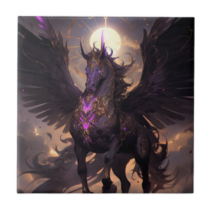 Black Purple Unicorn Fantasy Art Ceramic Tile