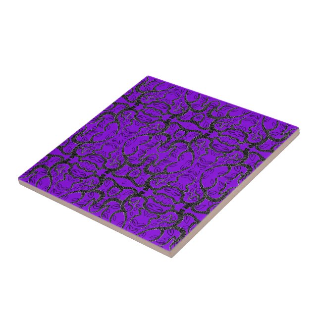 Black & Purple - Unique - Customisable - Add Colou Ceramic Tile (Side)