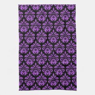 Black purple victorian tea towel