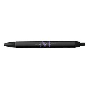 Black Purple Violet Monogram Elegant Script Name Ink Pen