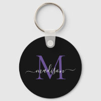 Black Purple Violet Monogram Name Elegant Script