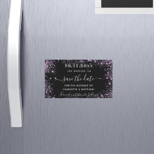 Black purple violet wedding save the date magnet