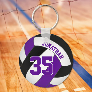 black purple volleyball player name jersey number key ring