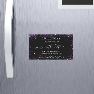 Black purple wedding save the date magnet
