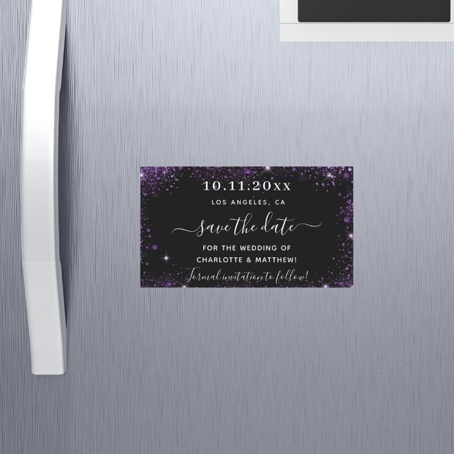 Black purple wedding save the date magnet (Creator Uploaded)