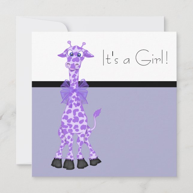 Black Purple Whimsy Giraffe Baby Girl Shower Invitation (Front)