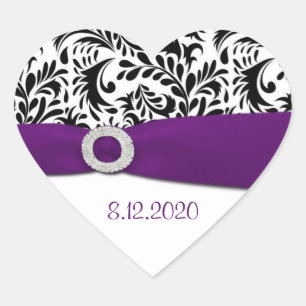Black Purple & White Damask Envelope Seals