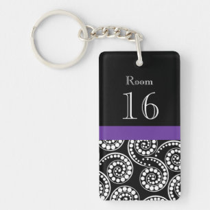 Black purple white hotel room key key ring