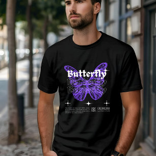 Black Purple & White Modern Illustrated Butterfly T-Shirt