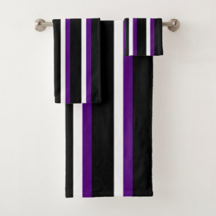 Black Purple White Striped Bath Towel Set