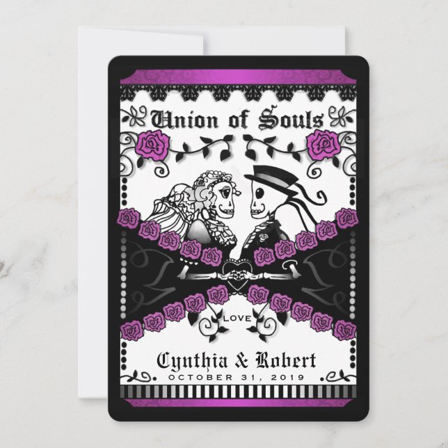 Black Purple White Union of Souls Wedding Invite (Front)