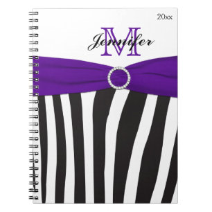 Black Purple White Zebra Striped Notebook