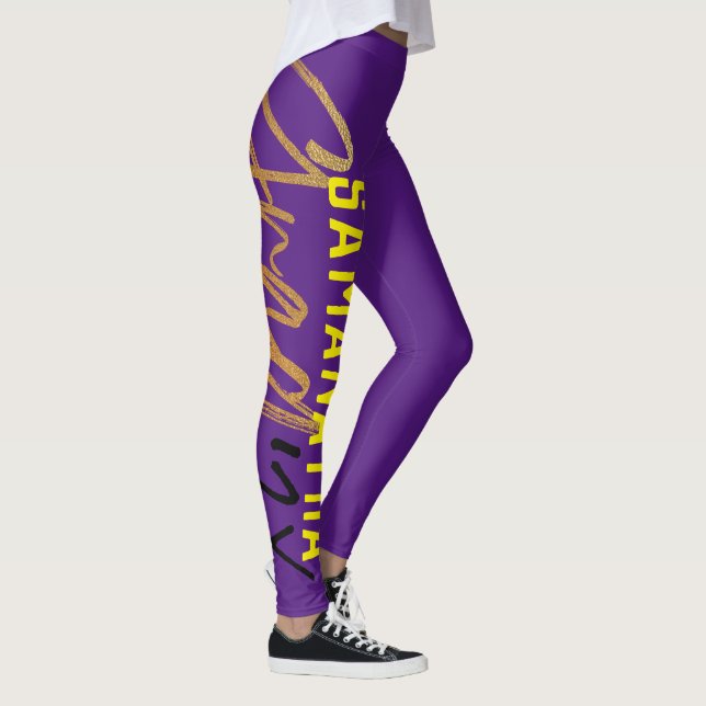 Black Purple Yellow Gold Foil Grad Year Chic Leggings (Right)