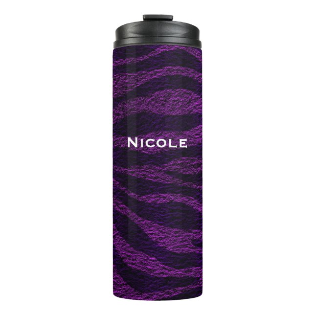 Black & Purple Zebra Print Glamourous Chic Thermal Tumbler (Front)