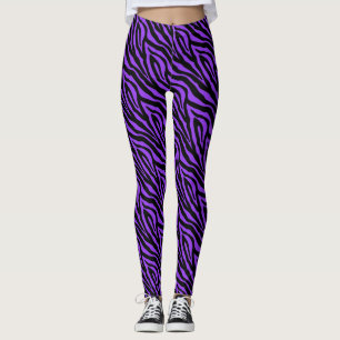 Black Purple Zebra Print Pattern Leggings