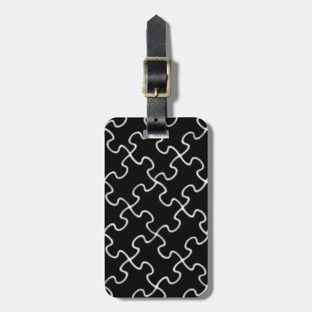 black puzzle pattern luggage tag (Front Vertical)