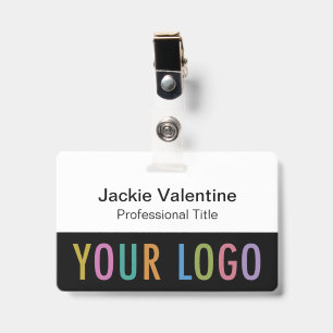 Black PVC Name Badge with Clip Lanyard or Reel ID Badge