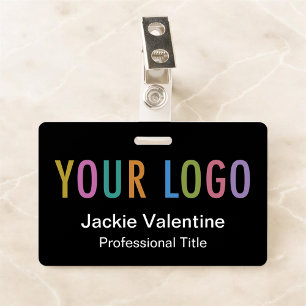 Black PVC Name Badge with Logo Clip Reel Lanyard ID Badge