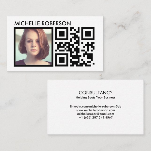 Black qr and photo business card (Front/Back)