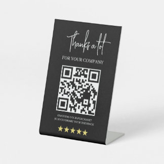 Black QR Code 5-Star Business Review Pedestal Sign