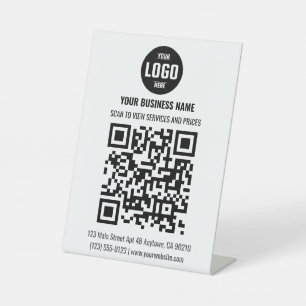 Black QR Code Business Pedestal Sign with Logo