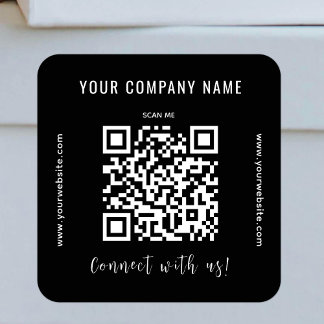 Black QR Code Business Promotional Modern Connect Square Sticker