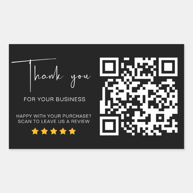 Black QR Code Business Review 5 Star Review Modern Rectangular Sticker (Front)