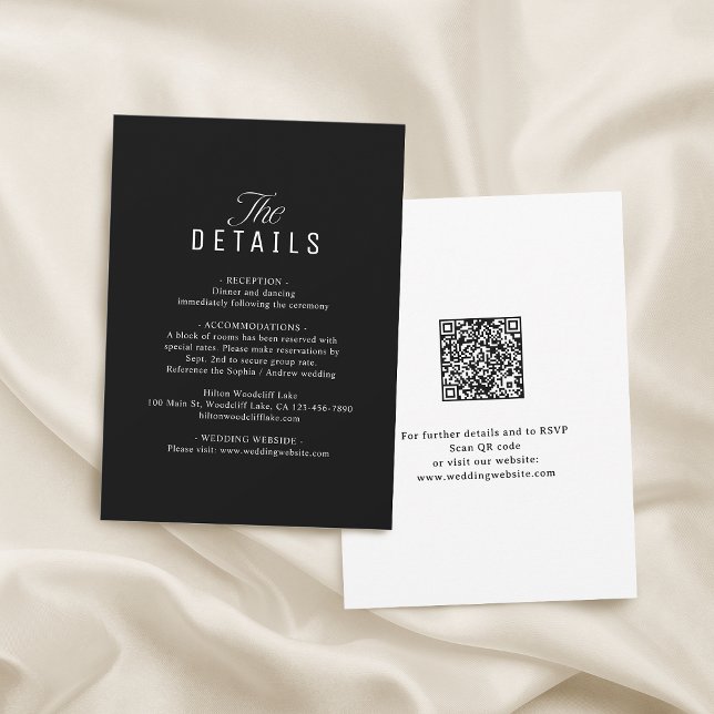 Black QR Code Classy Wedding Details Card (Black QR Code Classy Wedding Details Note Card)