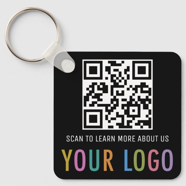 Black QR Code Keychain Custom Logo Aluminium Squar (Front)