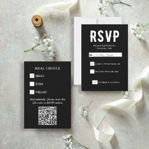 Black QR Code Meal Choice Wedding RSVP Card
