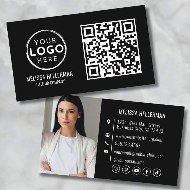 Black QR Code Modern Professional Photo Your Logo Business Card (Black QR Code Modern Professional Photo Your Logo Business Card)