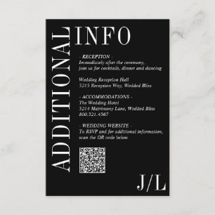 Black QR Code Monogram Bold Modern Wedding Enclosure Card