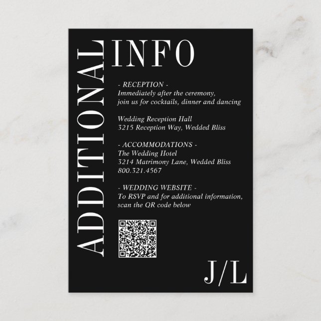 Black QR Code Monogram Bold Modern Wedding Enclosure Card (Front)