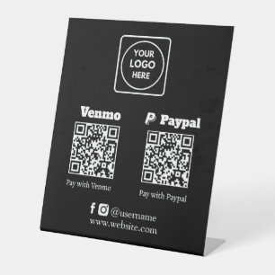 Black QR Code Payment   Venmo PayPal Custom Logo Pedestal Sign