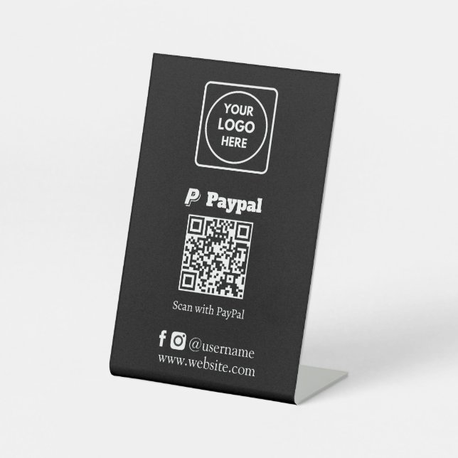 Black QR Code | PayPal Scan-to-Pay Business Logo Pedestal Sign (Front)