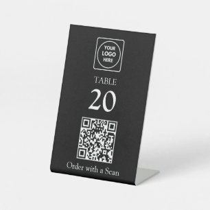 Black QR Code   Restaurant Table Number Scan Order Pedestal Sign
