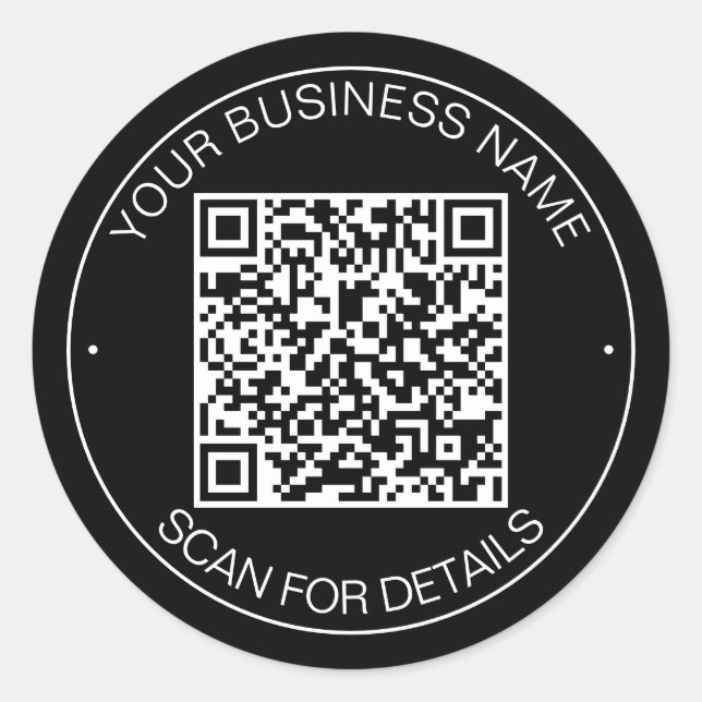Black QR Code Smart Contact Classic Round Sticker (Front)