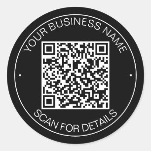 Black QR Code Smart Contact Classic Round Sticker