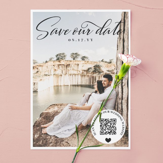 Black QR Code Wedding Website Photo Save the Date (Creator Uploaded)