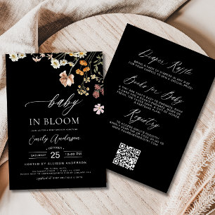 Black QR Code Wildflower Baby in Bloom Shower Invitation