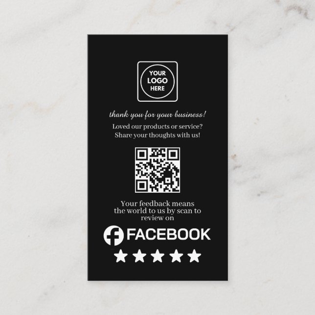Black QR | Facebook Reviews Custom Rating Link Business Card (Front)