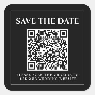 Black QR Modern Minimalist Wedding Save The Date Square Sticker