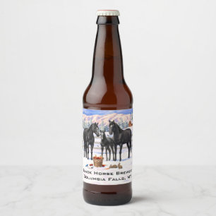 Black Quarter Horses In Snow Beer Bottle Label